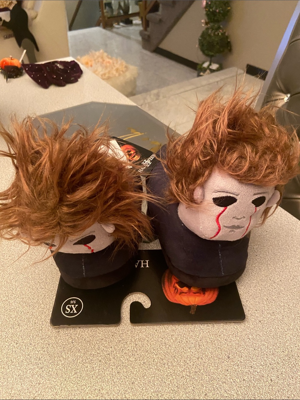 Men's Halloween Character Plush Slippers - Brown Hair, Black Base